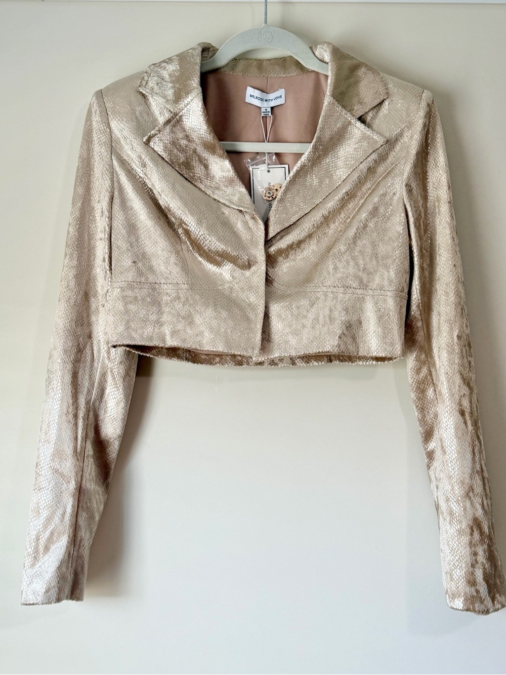 Melrose with Love Champagne Snakeskin Soft Cropped Jacket Blazer